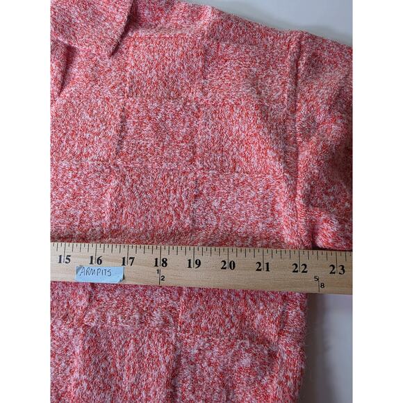 ZARA Pink Orange Heathered Checkered Boxy V-Neck Sweater SZ M - Picture 6 of 9
